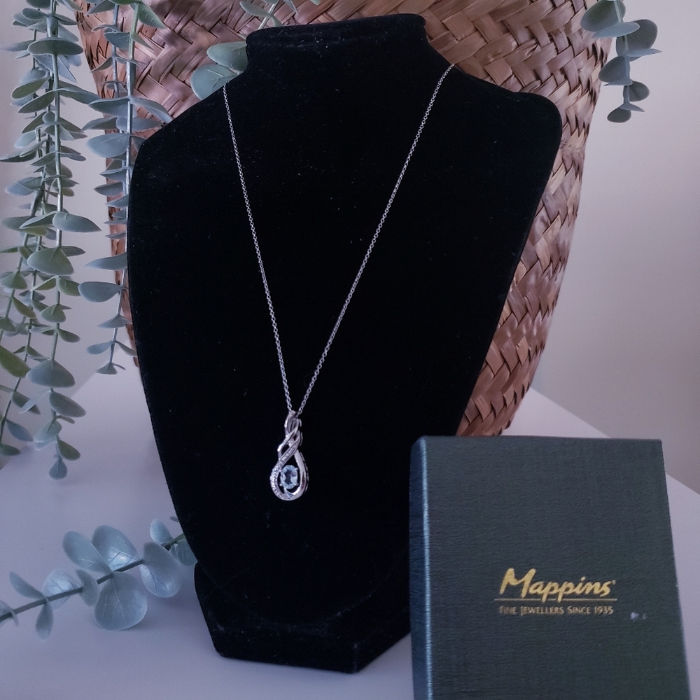 Sterling Silver W/Diamonelles And Precious Stone Necklace